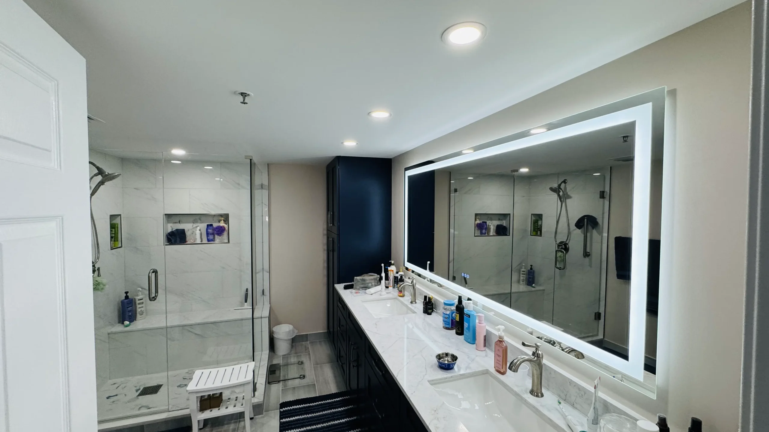 Recessed lighting in a bathroom
